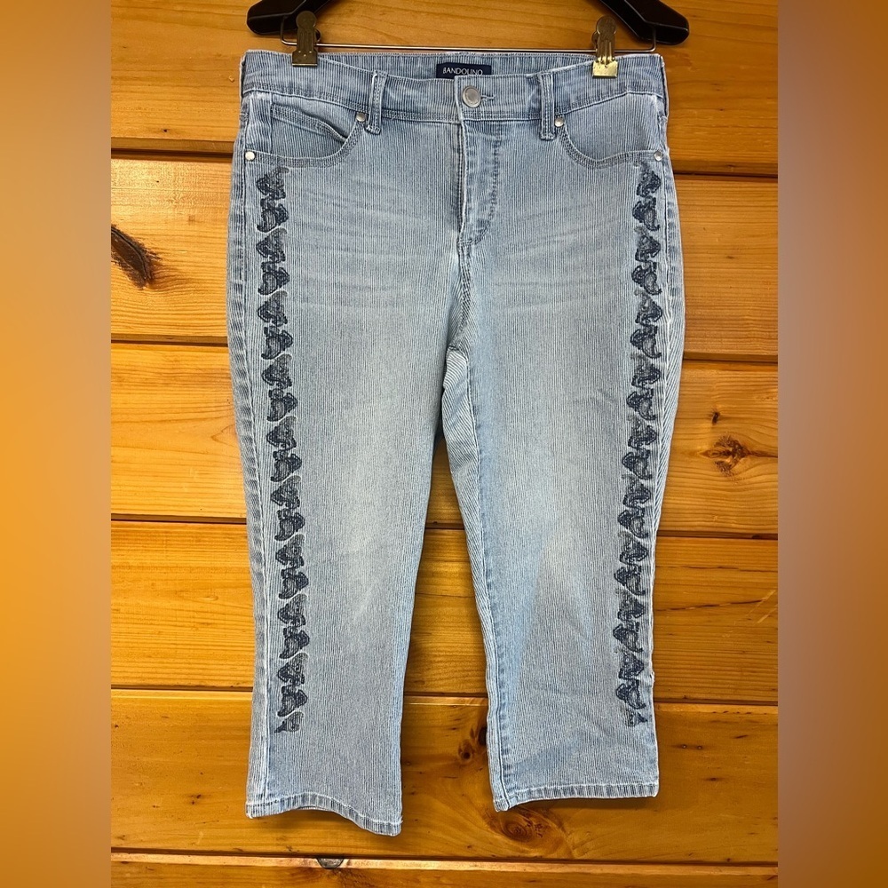 BANDOLINO Cropped Striped Embroidered Stretchy Jeans Lisbeth Skimmer 8